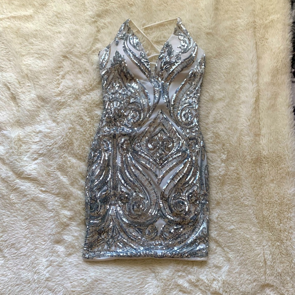 Windsor Silver Sequins White Dress